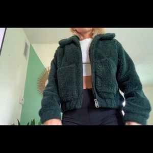 Emerald green fuzzy teddy jacket
